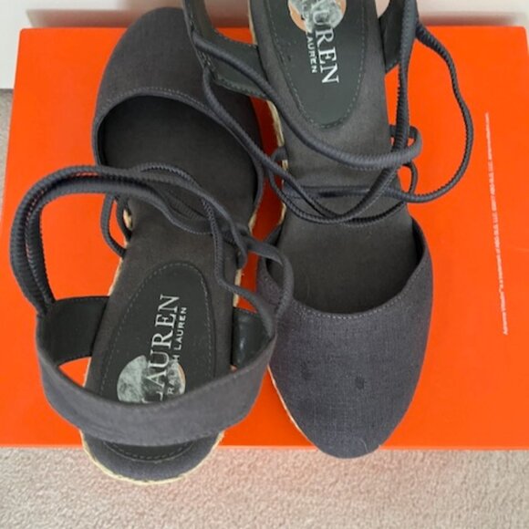 Ralph Lauren heeled Espadrilles Navy Sz 6 - Picture 1 of 2